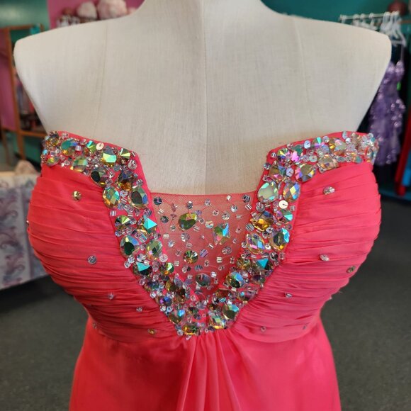 Flaunt 93221 Coral Size 22 Chiffon Beaded Prom Dress/Evening Gown - Picture 2 of 7